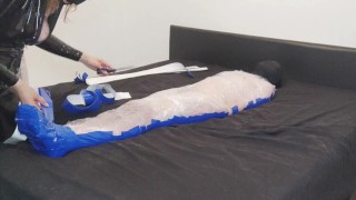 Femdom goddes mummifies her chastity slave and whips his balls full movie