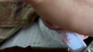 army solider jerks off in shorts and while wearing a jock strap under his military uniform