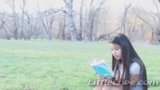 Latina teen lupe solo fingering her pussy outdoors