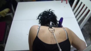 I'm fucking my bitch on the table with a dog leash