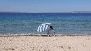 NO PANTIES and Watermelon # Pussy Flash on Beach among people