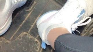 Pedal pumping in my sneakers while my mini Cooper is running