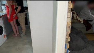 Friend fuck me in the kitchen while my husband play games.