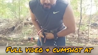 Hot Hairy Bodybuilder Muscle Daddy Jerking Off in the Forest