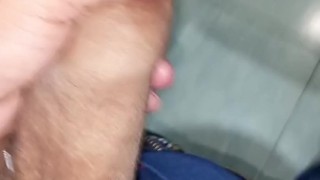 During work, my cock was very hard, and I went to the public bathroom to jerk off my huge and thick