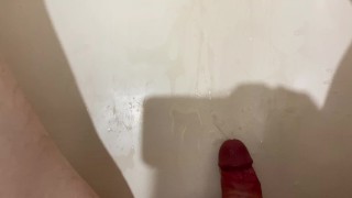 I slowly jerk off my beautiful penis and carefully drain the sperm all over the bathroom