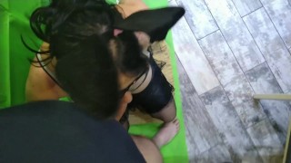 Stepmom cum slut milf wih Bunny ears handjob boy cock for cum extraction