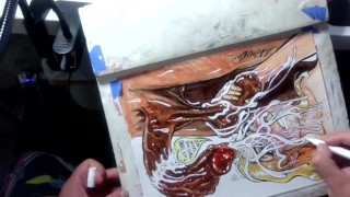 "When Life Gives You Lemon Balls" Erotic Cumshot Art Drawing BBC Blonde Teen Interracial Cum