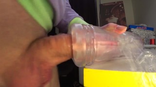 Very Strong Cumshot in A Narrow Rubber Vagina