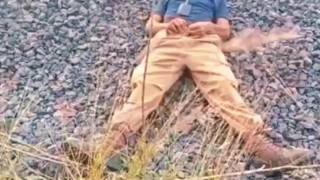 straight man on duty sends a hot video to his girlfriend in the bush