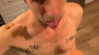 Loser fag fucks Dildo and suck it