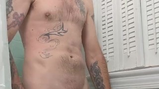 Sexy daddy fingering prostate and stroking big wet cock