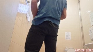 Fast and Risky Cumshot in a glass - public bathroom