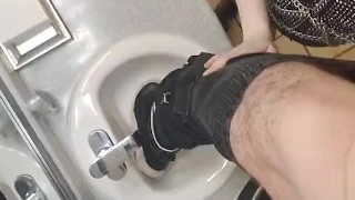 Anonymous redhead sucking huge dick in public bathroom