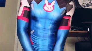 Overwatch Dva Cosplayer femboy twink riding a big dildo