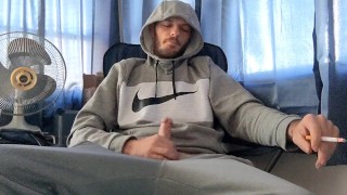Edging my cock while having a smoke