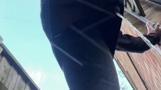 I need to pee. Catch by neighbor. Slow motion.