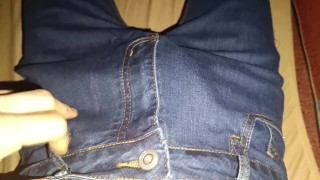 Audible cum explosions onto my deep blue denim jeans 🔈🍌💧