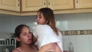 horny in the kitchen we fuck with strapon in multiple positions