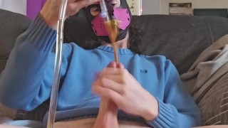 Pup inserts catheter and cums