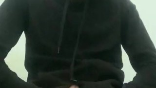 Latino teen in hoodie rubs his cock and masturbates