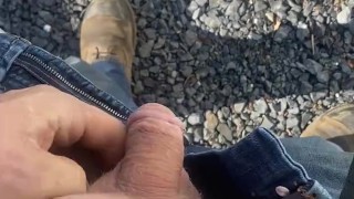Anal Virgin Twink Public Peeing Pissing on Daddy’s Workshop Building