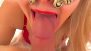 Christmas Blowjob with Red Nails, Lips, Lights & Lingerie