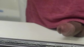 Cumming in a hotel bathroom