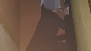 Company Year-End Party. Married woman gives blowjob in a corner of the party.