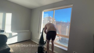 Chubby Straight Guy Vacuums Living Room Naked