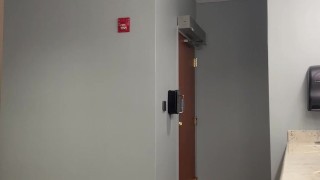 Slave crawling nose to floor in public bathroom