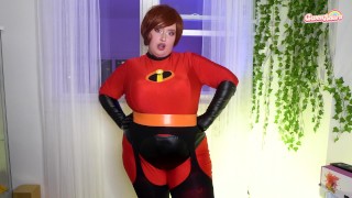 Elastigirl STRETCHES her pussy with dildo riding, tits (breast expansion) and futa cock pegging POV