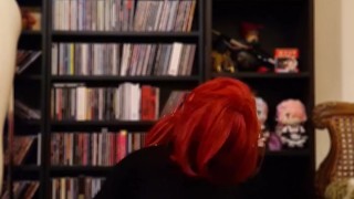 Femboy masturbating and riding a dildo in skirt and thigh highs