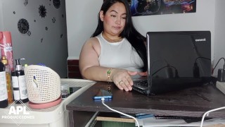 Coworkers fuck in the office secretly from their boss and are almost discovered