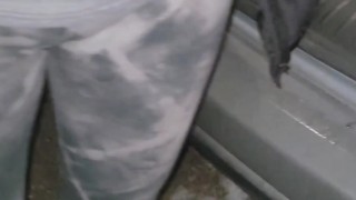 Desperation MILF piss on a Winter road, caught by motorist.