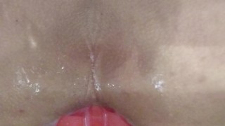 ディルドで疑似ローション中だし