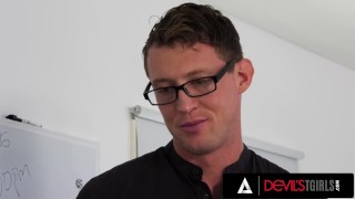 DEVILS TGIRLS - Hottest Tattooed Trans Boss Nadia Love Gets Her Tight Ass Banged By The New Intern