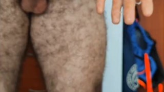 hairy muscle boy cum all over his hand