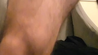 MUSCLE BEAR FLEXING IN STRIPED RED BOXER BRIEFS