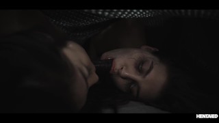 Alien monster Ellie and Emiri fuck and creampie each other