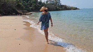 Panties Off n Close Up PEE on Public Beach