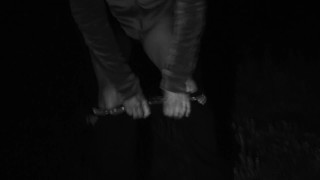 pee and traces of semen drip from her pussy, whore in public