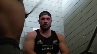 Tying Up My Rugby Coach and Fucking in Public Toilet After Training