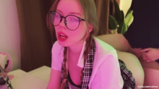 Schoolgirl with glasses drew penises instead of homework and was fucked on the table