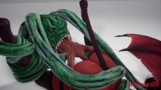 Succubus girl is fucked by a monster with many cocks