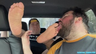 Chubby bear Nemo worships and licks friends feet and toes