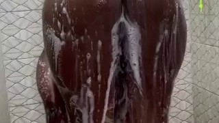 Hot EBONY SLUT Enjoy Showering(SHOWER SHOW)+Nasty Twerk Inthe Shower As DADDY watches & masturbate!