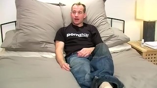 Kinky Jasper tugs his massive cock while using a big dildo