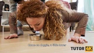 TUTOR4K. English teacher with big boobs calms down when gets stud's cock