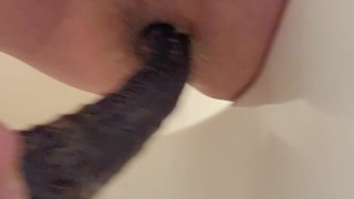 Pounding my guts with a huge Godzilla dildo